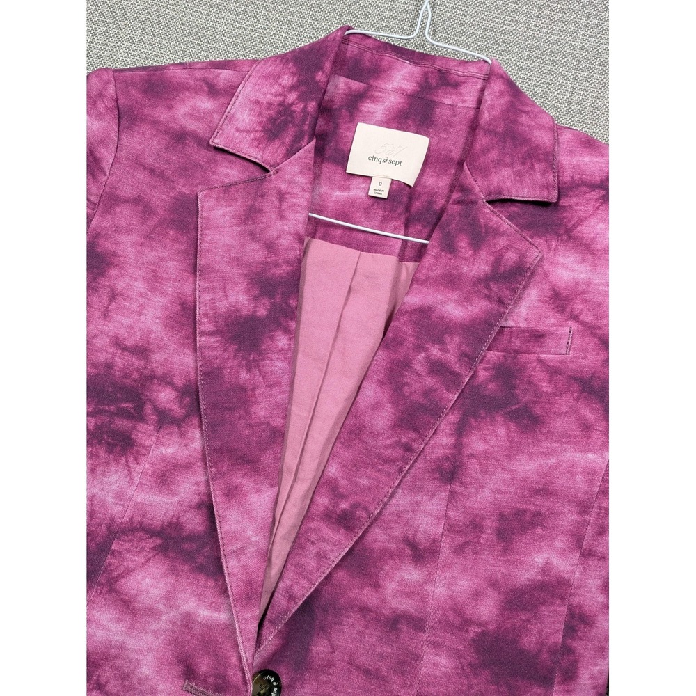 Cinq A Sept Blazer Womens 0 Pink Tie Dye Cotton Stretch Ruched Sleeve Jacket